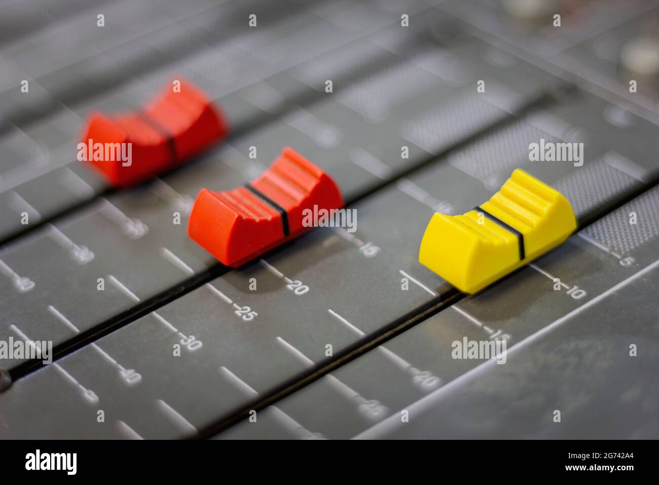 Sound control volume slide.Professional audio mixer in recording room Stock Photo Alamy