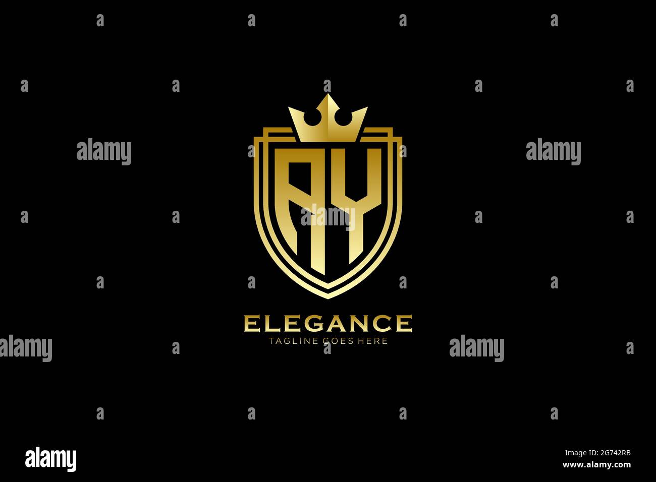 AYelegant luxury monogram logo or badge template with scrolls and royal crown - perfect for luxurious branding projects Stock Vector