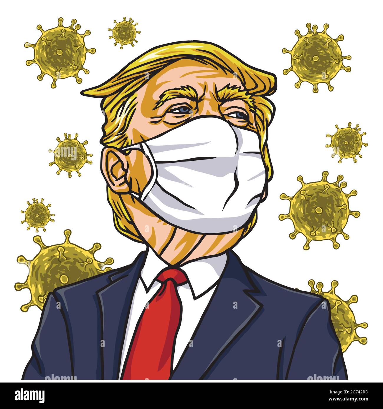 Donald Trump Wearing Corona Virus Mask Cartoon Vector Drawing. March 12 , 2020 Stock Vector