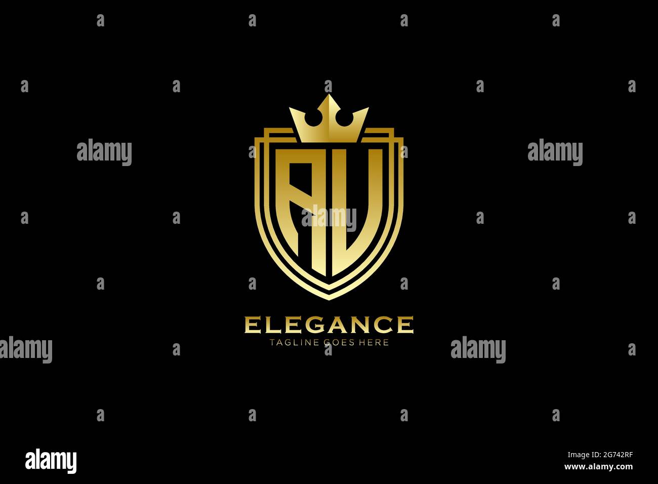 AU elegant luxury monogram logo or badge template with scrolls and royal crown - perfect for luxurious branding projects Stock Vector