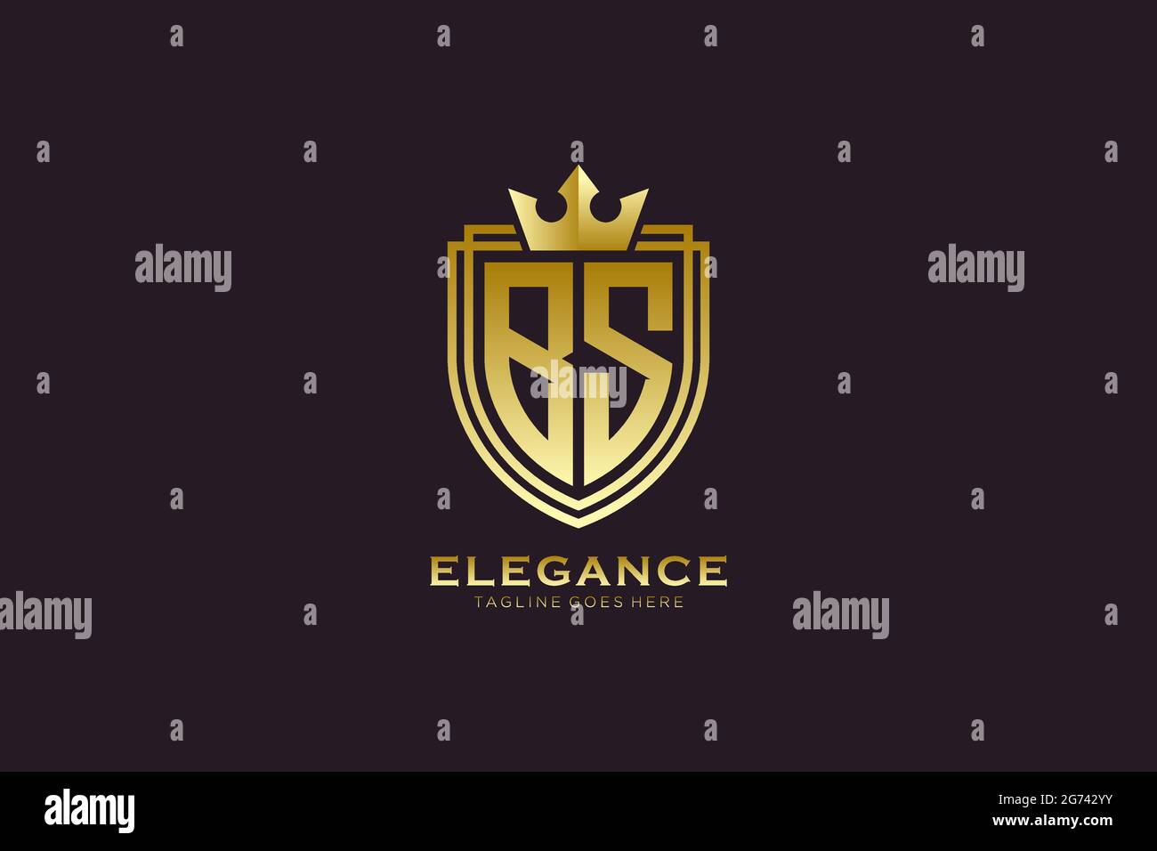 BS elegant luxury monogram logo or badge template with scrolls and royal crown - perfect for luxurious branding projects Stock Vector