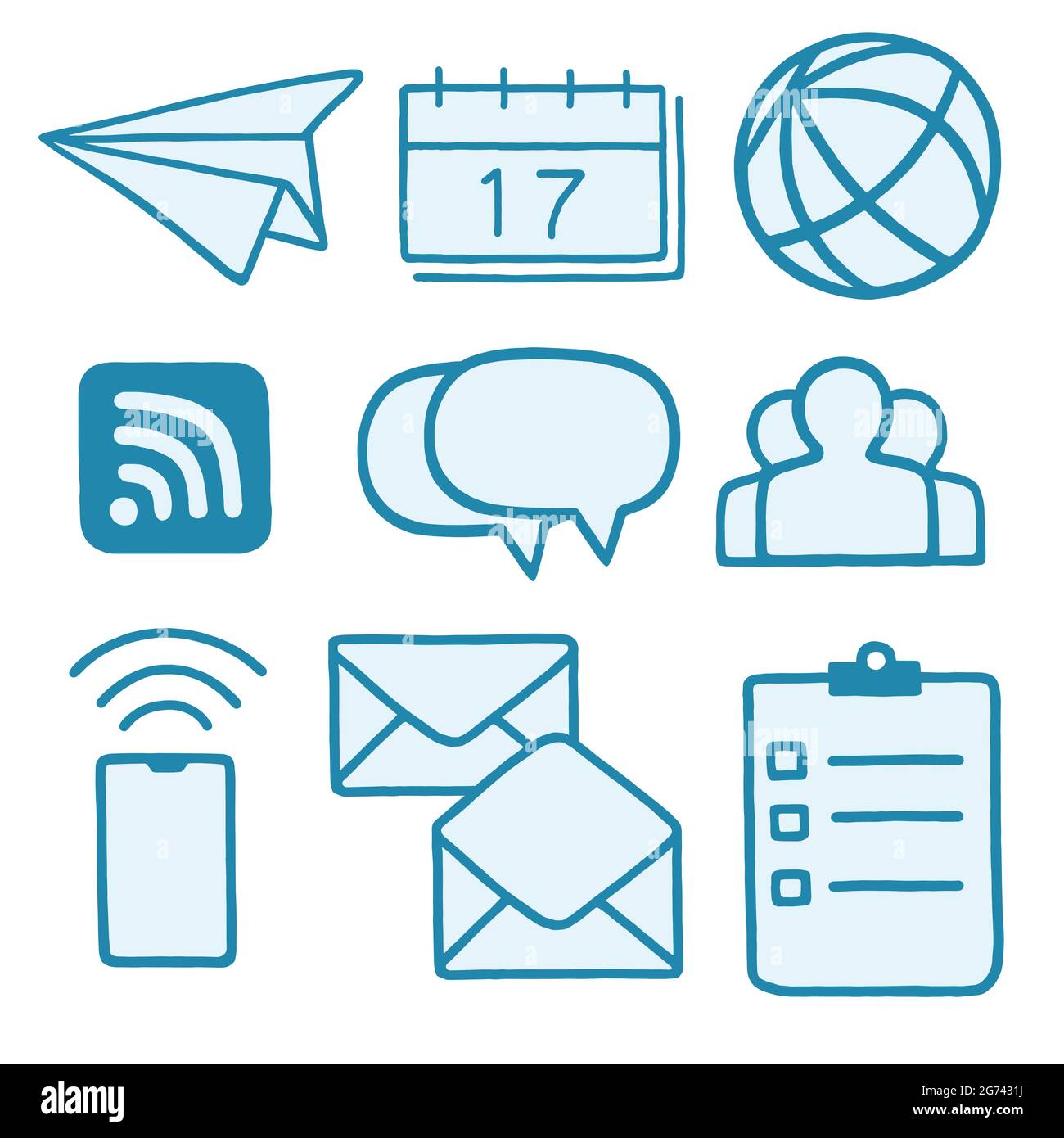 Business Communication Line Doodle Drawing Icons Set Pack Premium ...