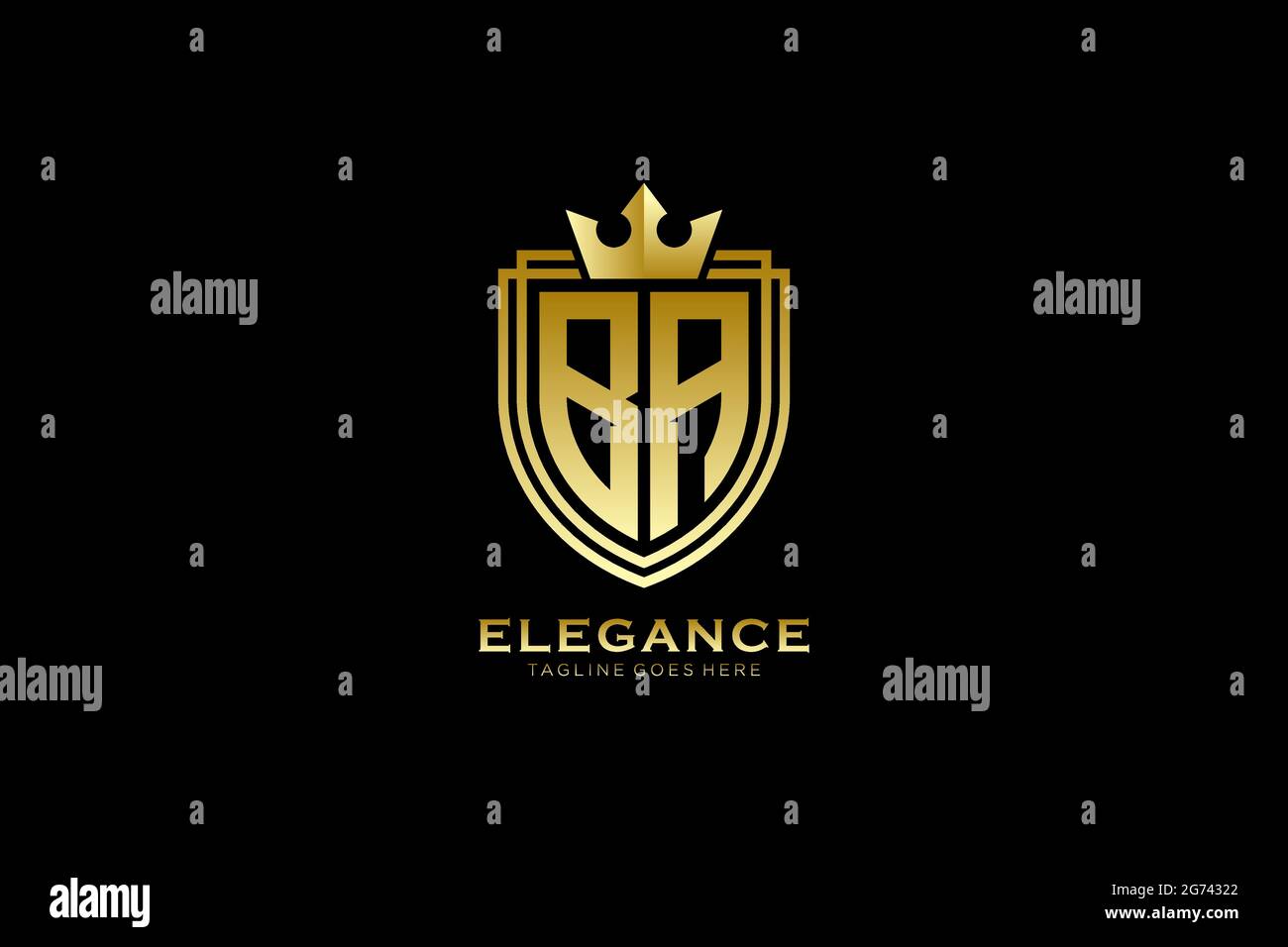 BA elegant luxury monogram logo or badge template with scrolls and royal crown - perfect for luxurious branding projects Stock Vector