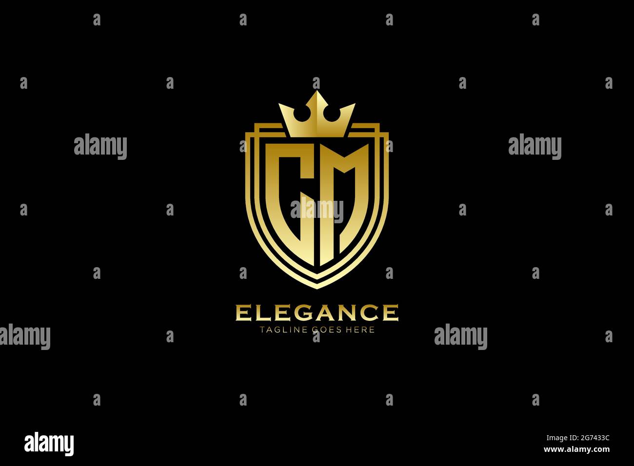 CM elegant luxury monogram logo or badge template with scrolls and royal crown - perfect for luxurious branding projects Stock Vector