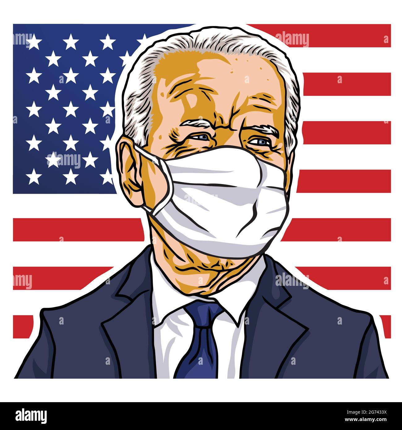 Elected President of the United States of America, Joe Biden Wearing Mask Portrait, Vector Cartoon Caricature Drawing Illustration Design Stock Vector