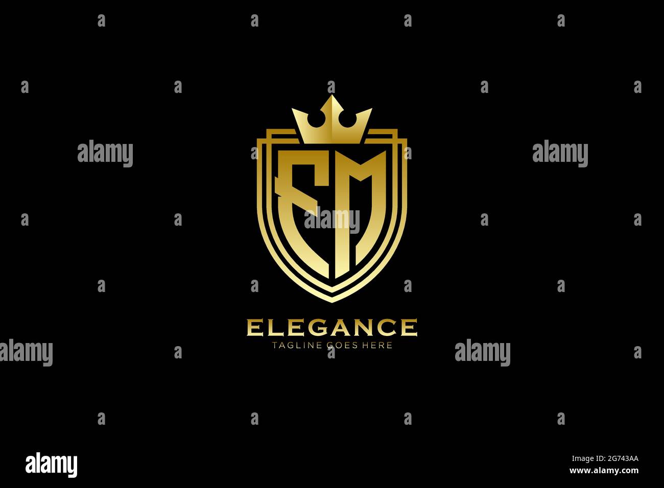FM elegant luxury monogram logo or badge template with scrolls and ...
