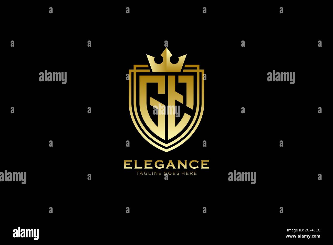 GT elegant luxury monogram logo or badge template with scrolls and royal crown - perfect for luxurious branding projects Stock Vector
