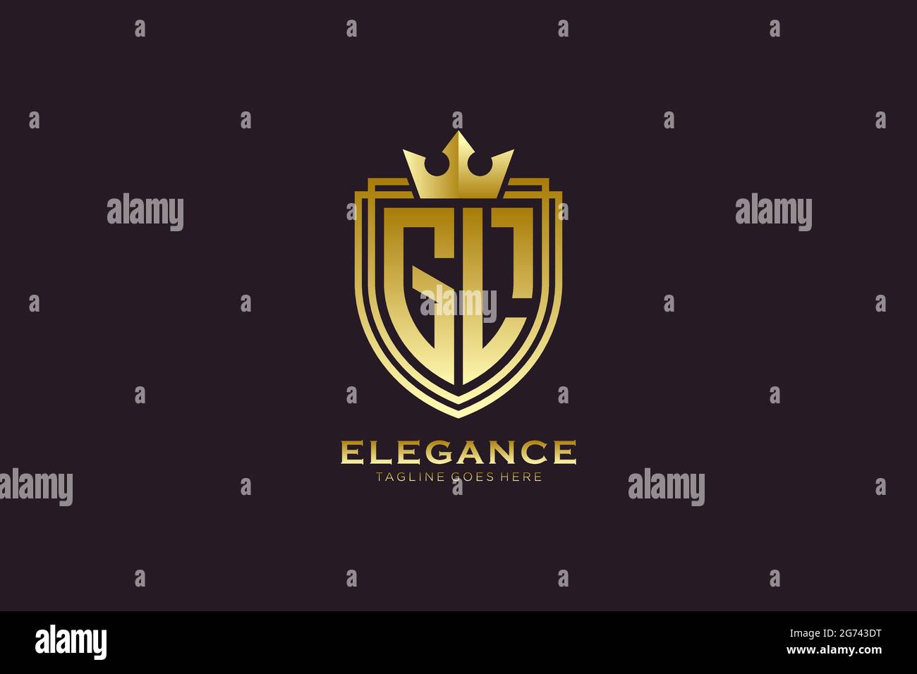 GL elegant luxury monogram logo or badge template with scrolls and royal crown - perfect for luxurious branding projects Stock Vector