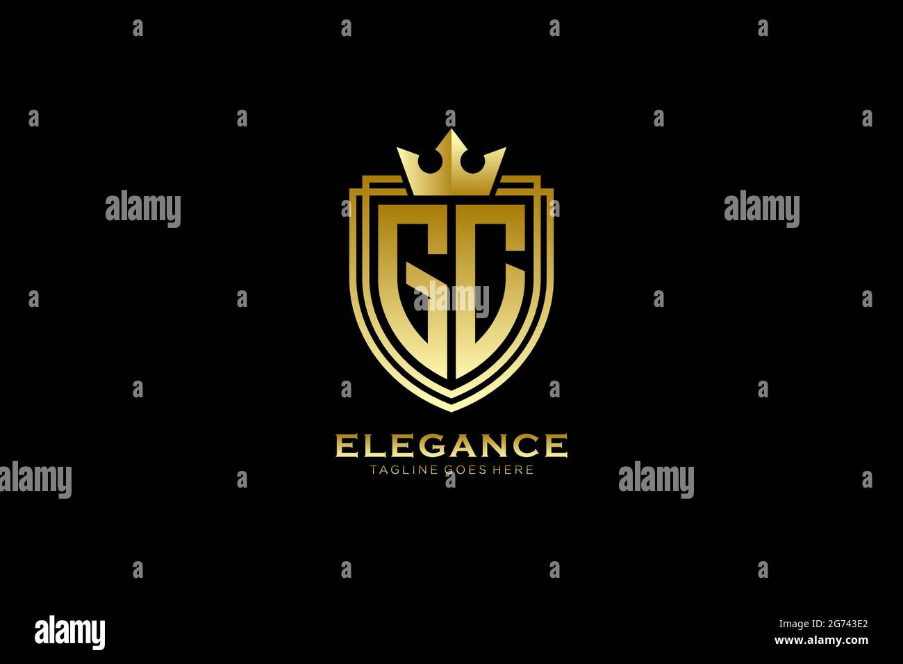 GC elegant luxury monogram logo or badge template with scrolls and royal crown - perfect for luxurious branding projects Stock Vector