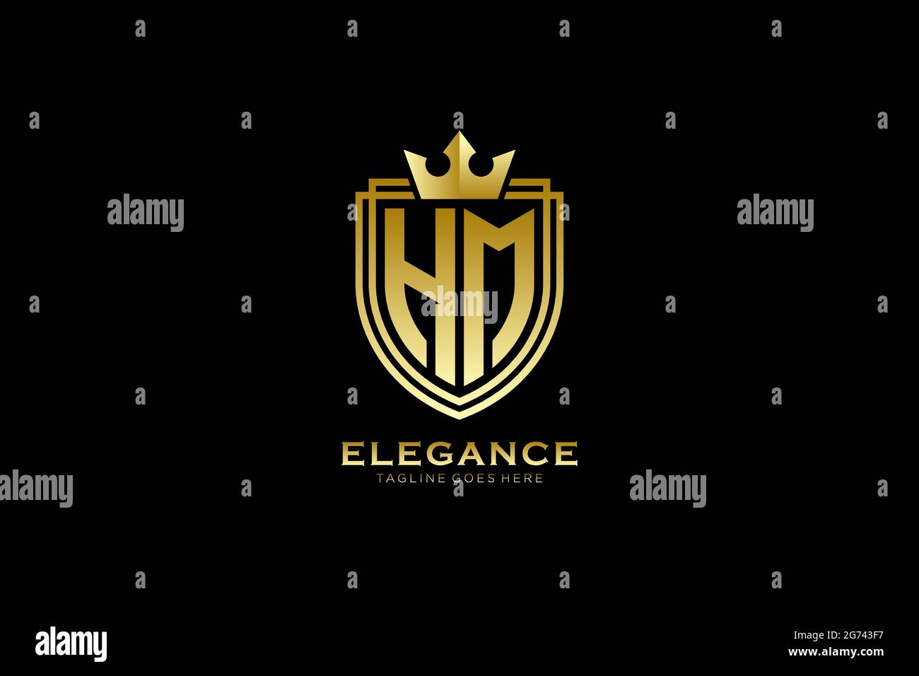 HM elegant luxury monogram logo or badge template with scrolls and ...