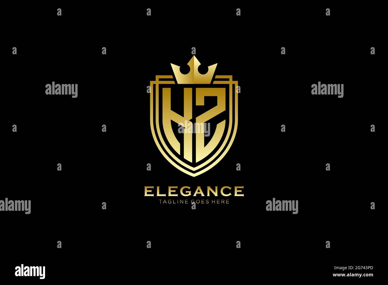 KZ elegant luxury monogram logo or badge template with scrolls and ...