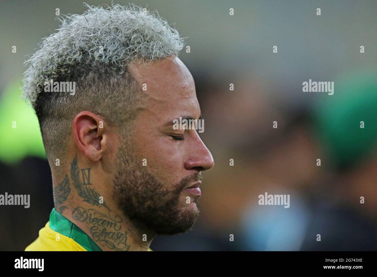 10th July 2021, Estádio do Maracan&#xe3;, Rio de Janeiro, Brazil. Copa America tournament final, Argentina versus Brazil; Neymar of Brazil disappointed to lose the final by a score of 0-1 Stock Photo