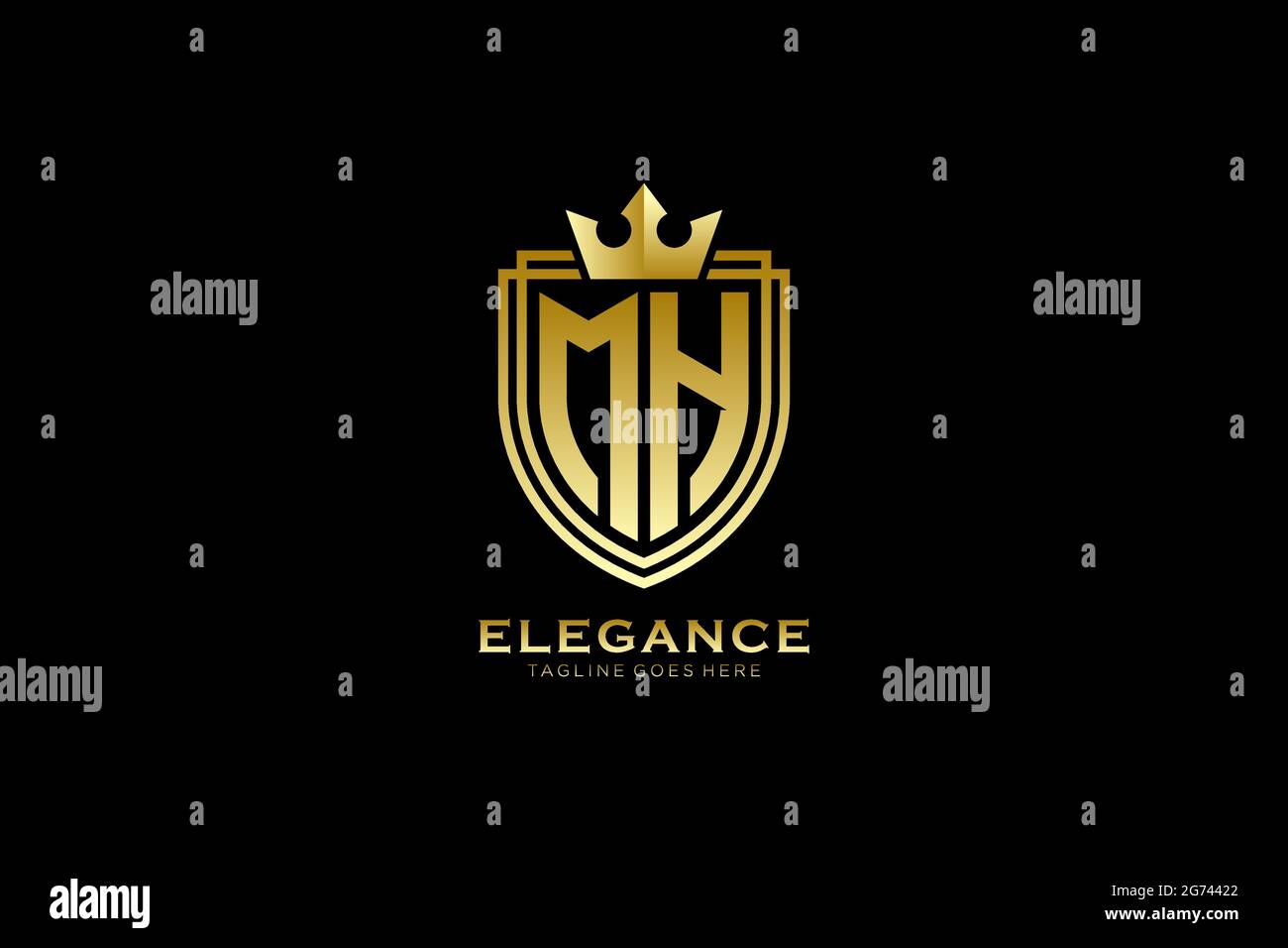MH elegant luxury monogram logo or badge template with scrolls and ...