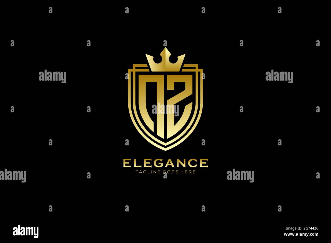 NZ elegant luxury monogram logo or badge template with scrolls and royal crown - perfect for luxurious branding projects Stock Vector