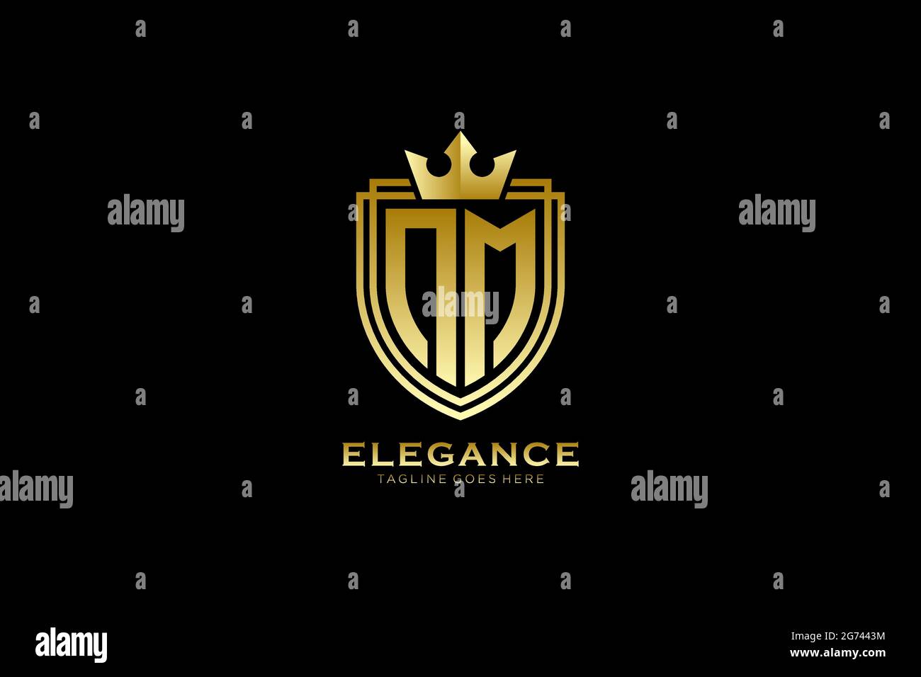 NM elegant luxury monogram logo or badge template with scrolls and royal crown - perfect for luxurious branding projects Stock Vector