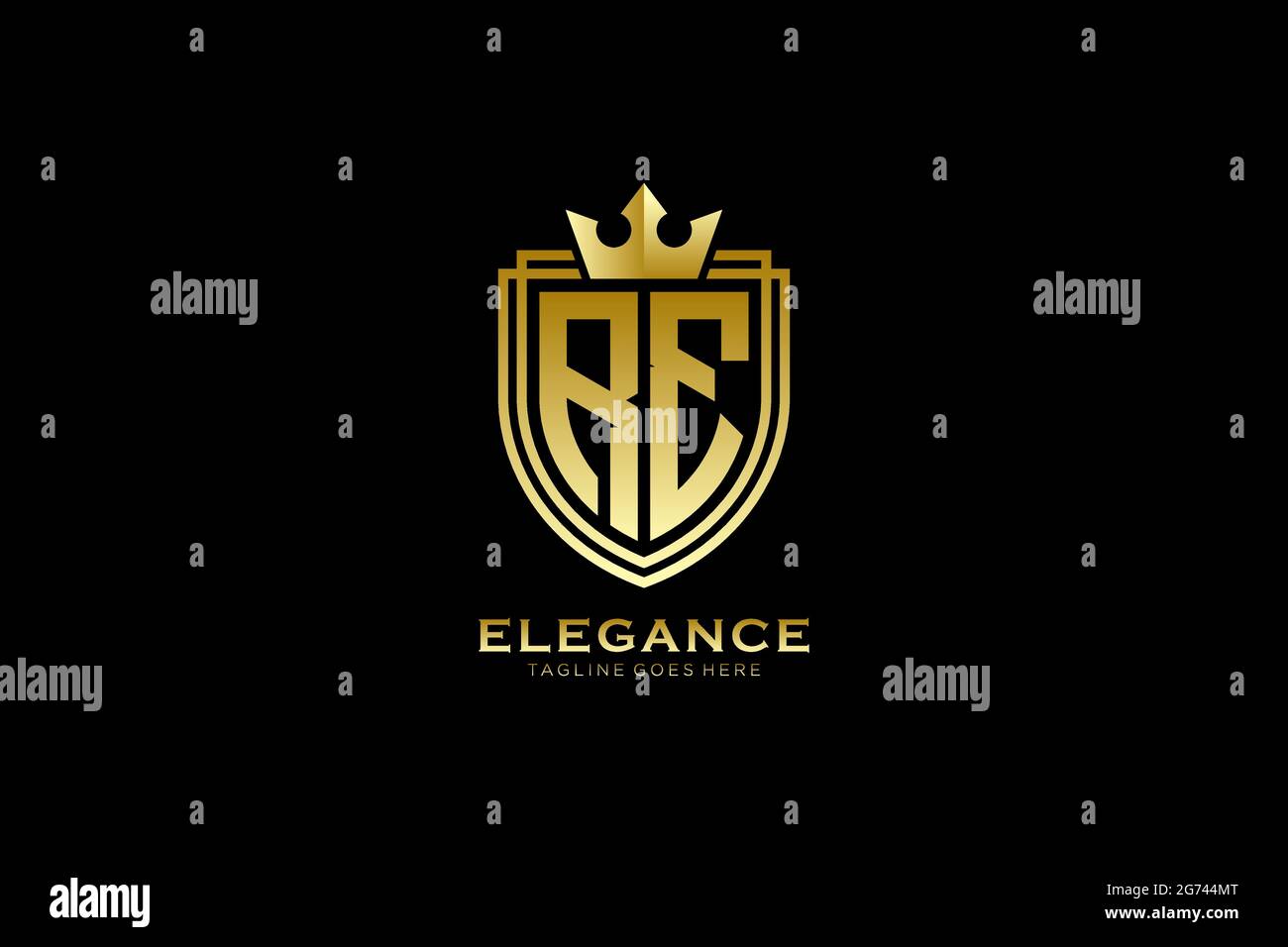 RE elegant luxury monogram logo or badge template with scrolls and ...