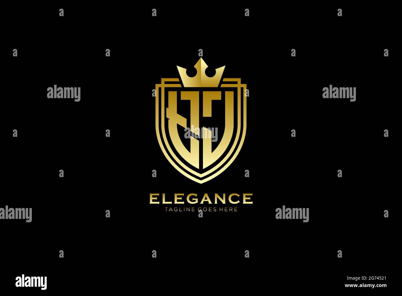 TJ elegant luxury monogram logo or badge template with scrolls and ...