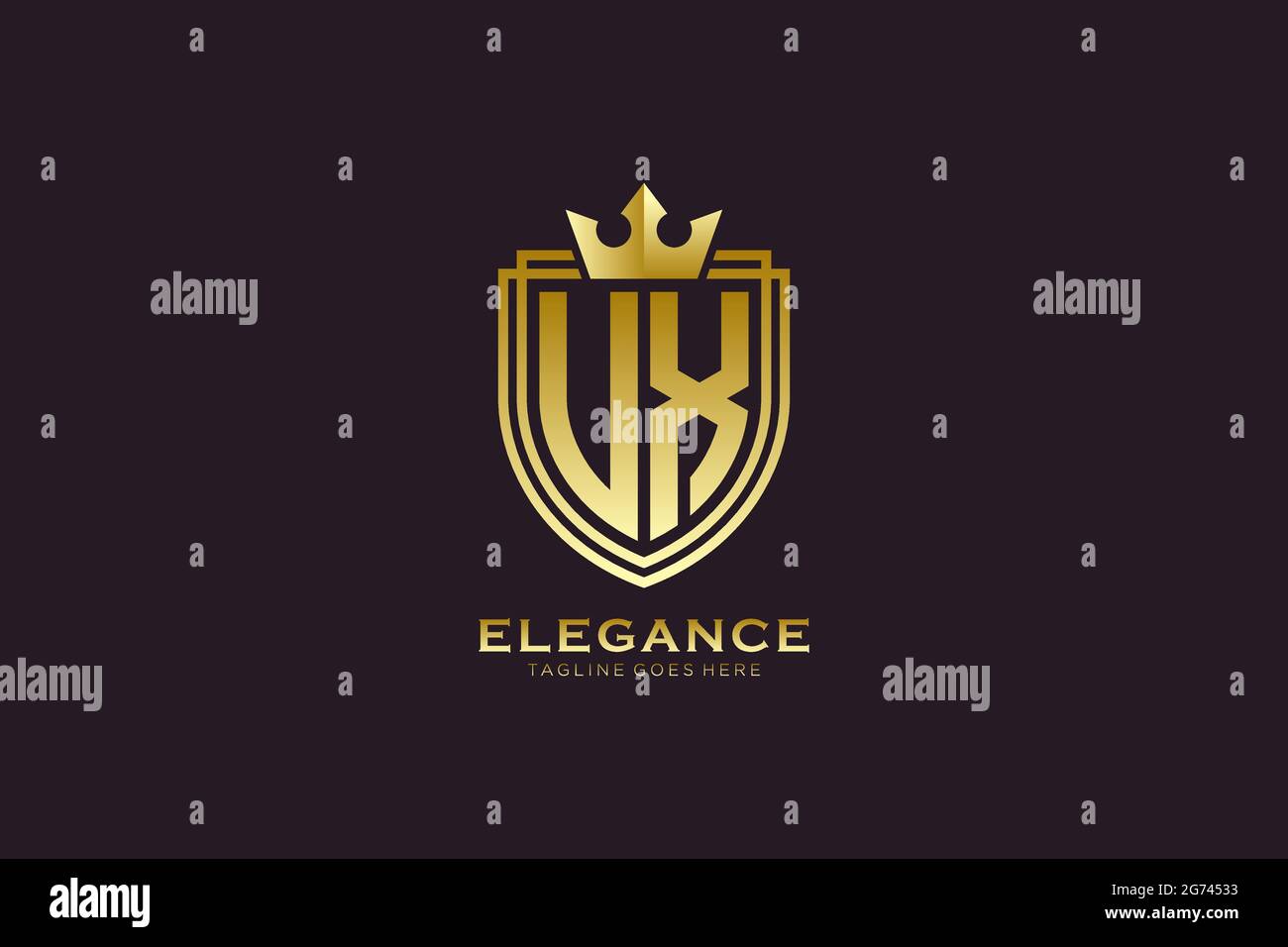 UX elegant luxury monogram logo or badge template with scrolls and ...