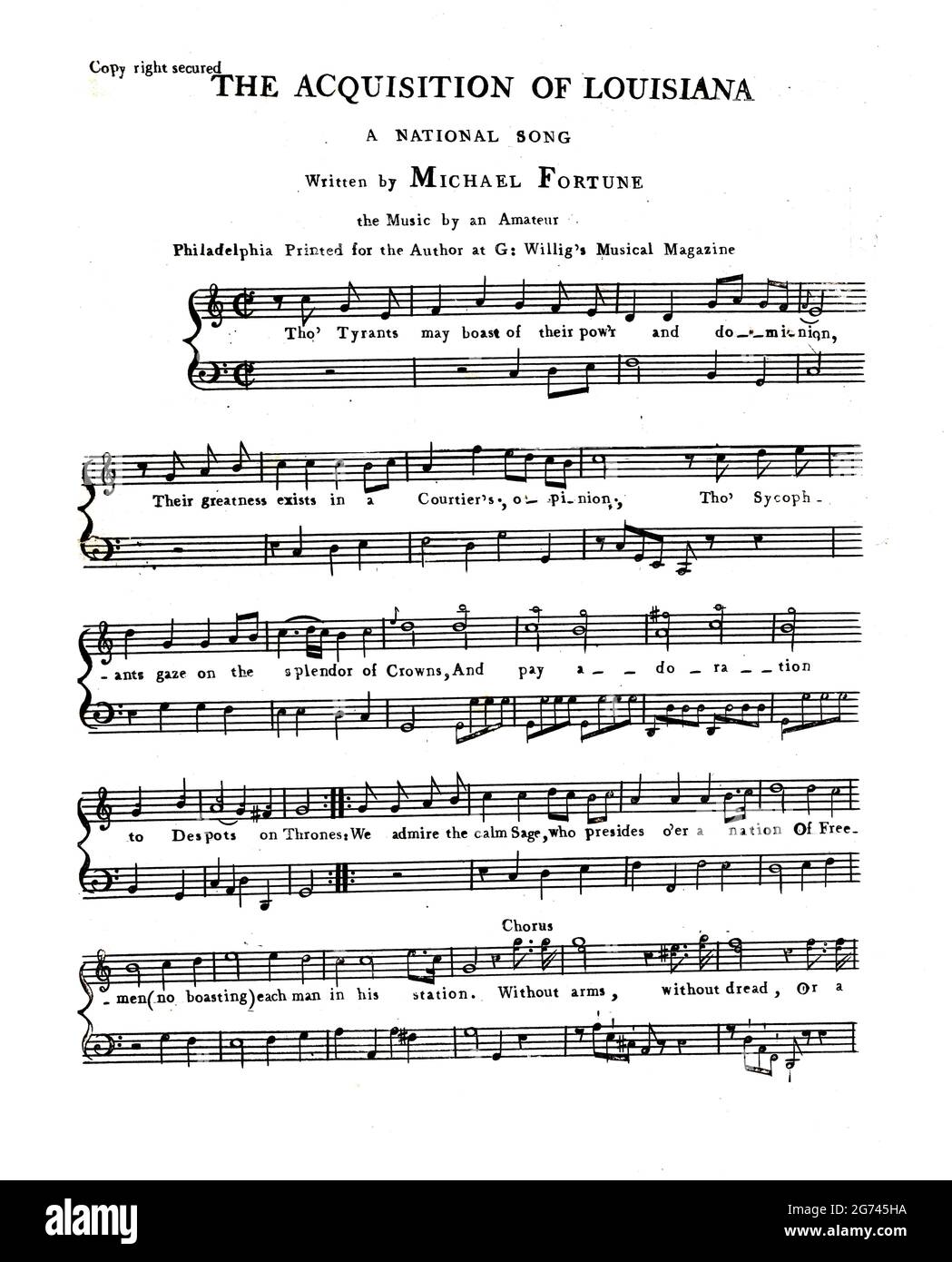 The Acquisition of Louisiana, 1804 sheet music Stock Photo
