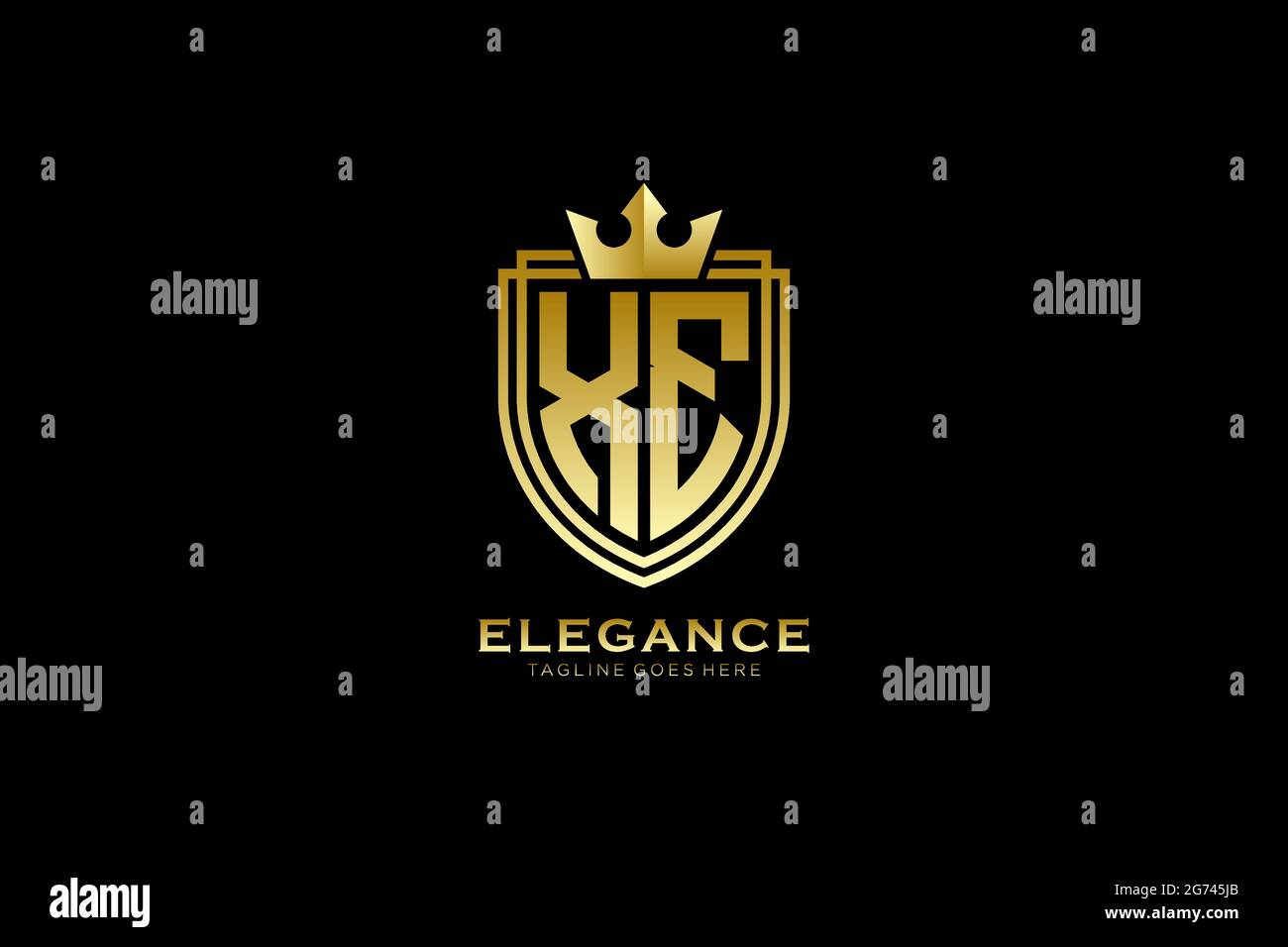 XE elegant luxury monogram logo or badge template with scrolls and royal crown - perfect for luxurious branding projects Stock Vector