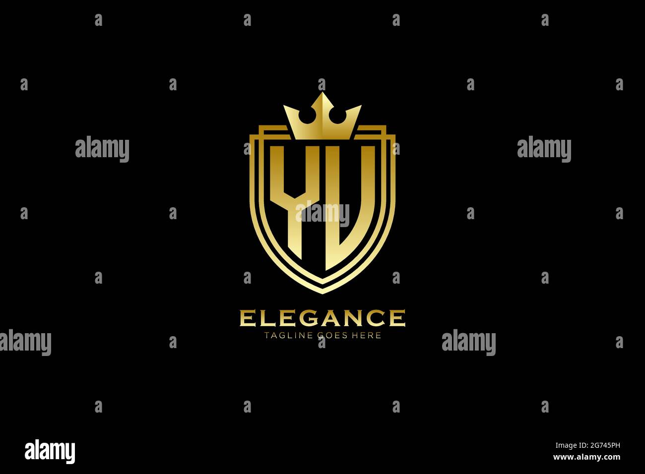 YU elegant luxury monogram logo or badge template with scrolls and royal crown - perfect for luxurious branding projects Stock Vector