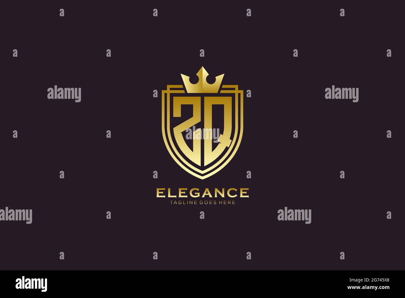 ZQ elegant luxury monogram logo or badge template with scrolls and ...