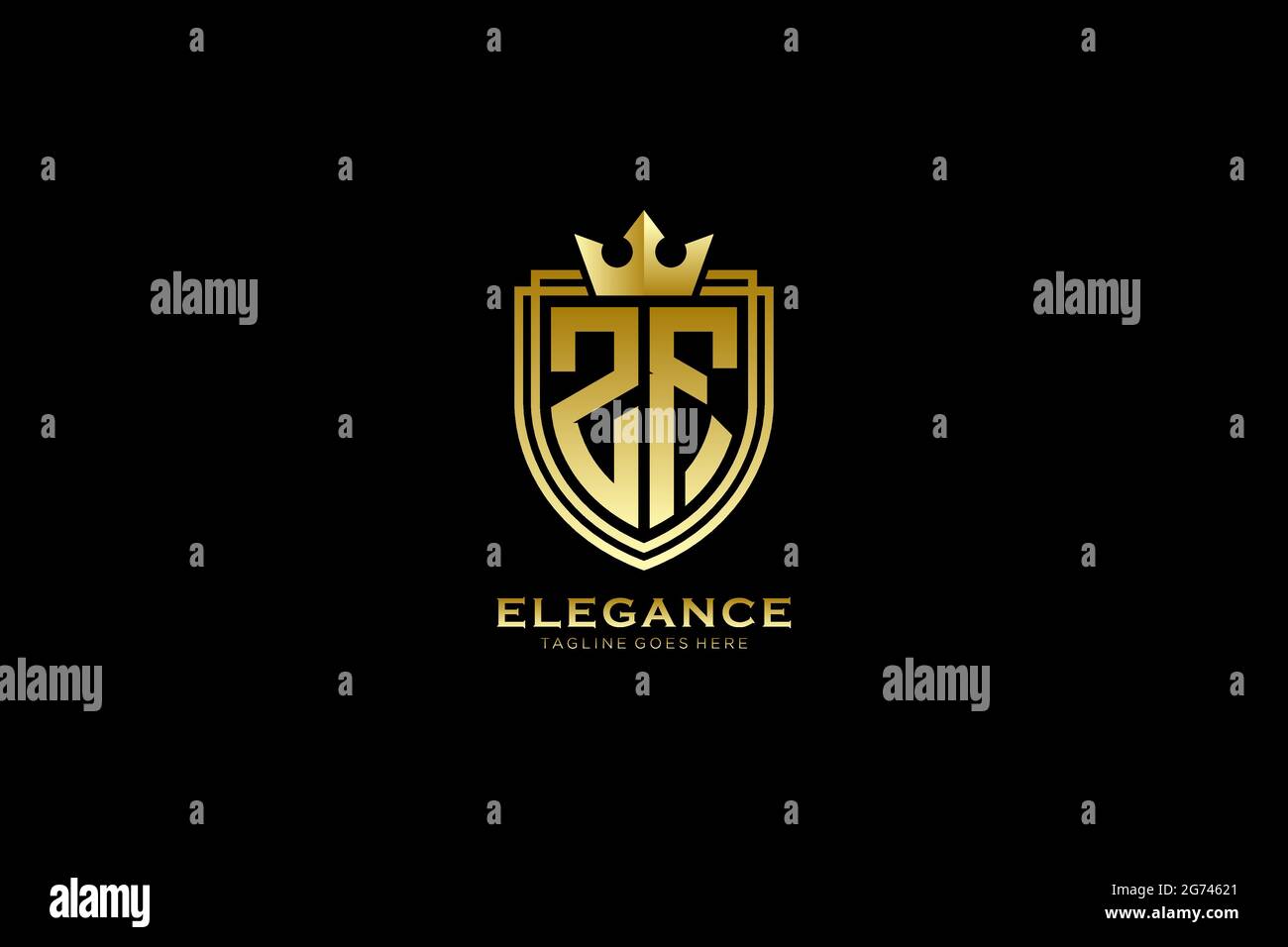 ZF elegant luxury monogram logo or badge template with scrolls and royal crown - perfect for luxurious branding projects Stock Vector
