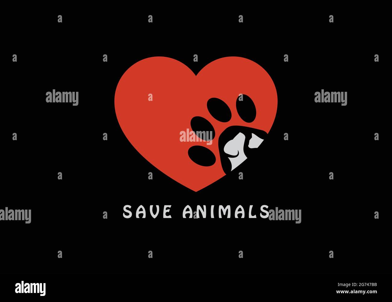 Save Animals Logo for Animal Health Care / Society / Dog and Cat Logo in Love or Heart Shape Dog and Cat face logo Animal Rescue Agency NGO Logo Stock Vector