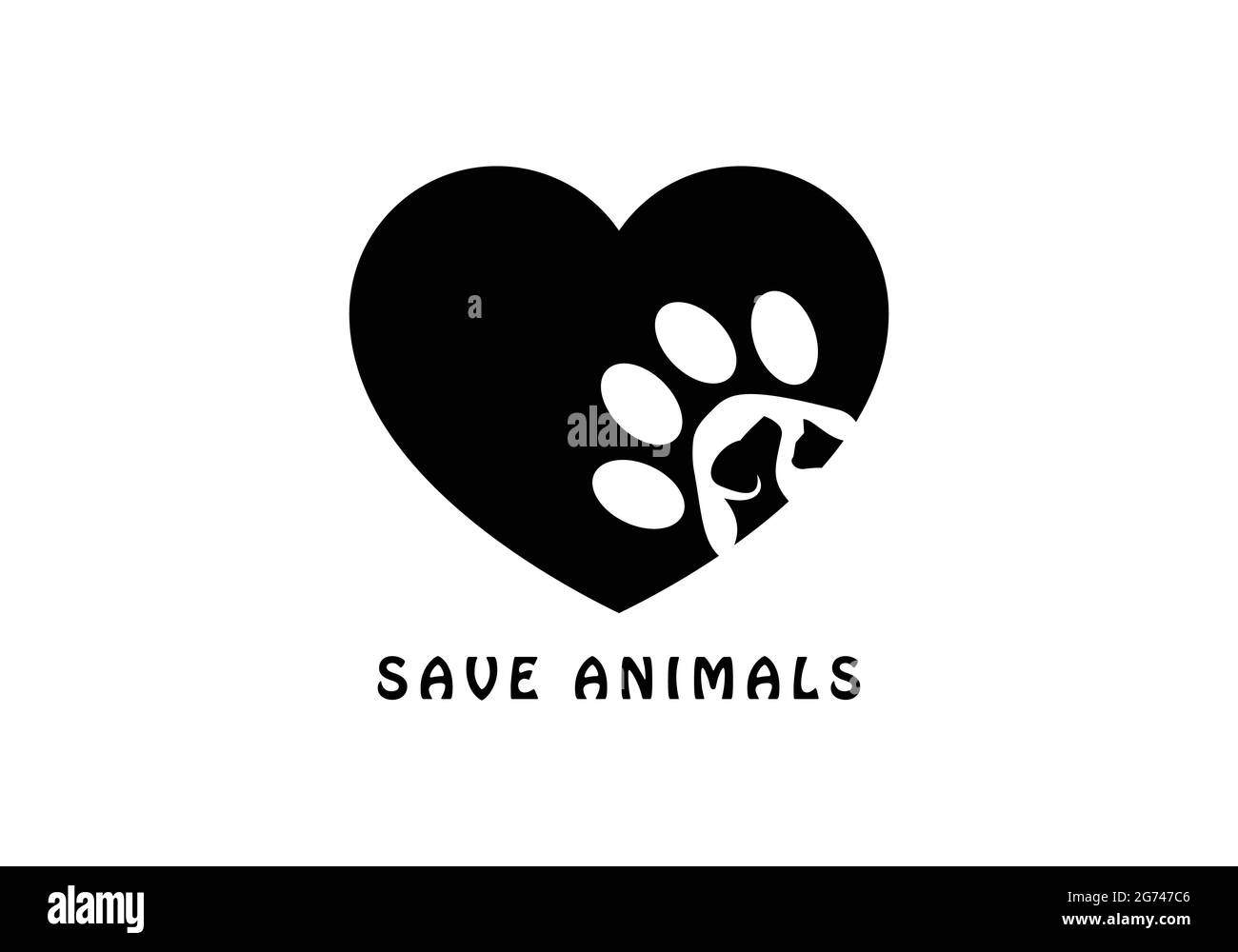 Save Animals Logo for Animal Health Care / Society / Dog and Cat Logo in Love or Heart Shape Dog and Cat face logo Animal Rescue Agency NGO Logo Stock Vector