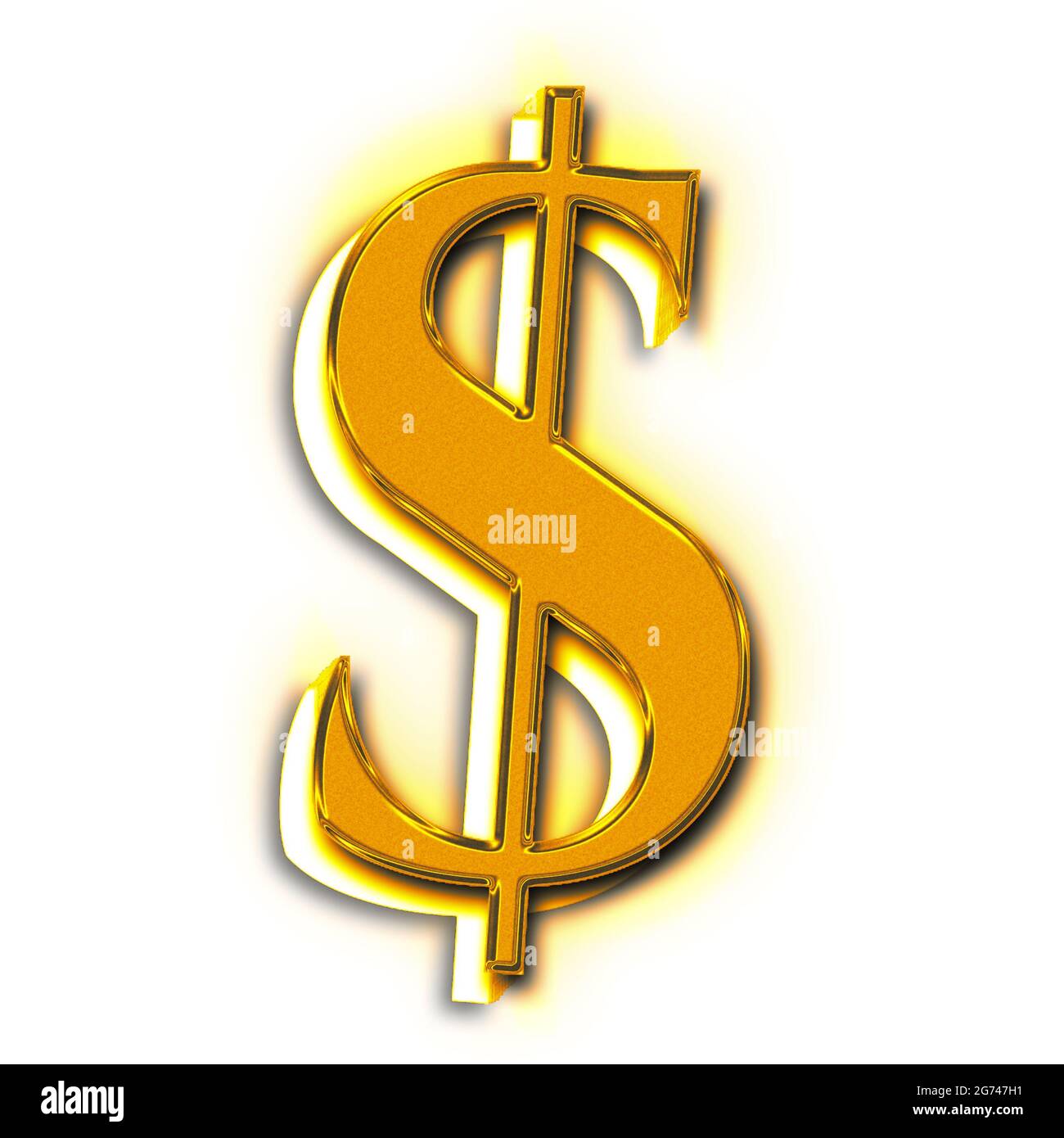 A 3D rendering of the golden dollar sign isolated on white background ...