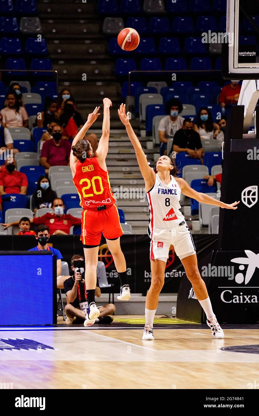 Malaga Spain 08th July 21 Helena Ciak R Tries To Defend A Shoot Of Paula Ginzo L During Spain Vs France Friendly Match Of Female Basketball At Palacio De Los Deportes Jose