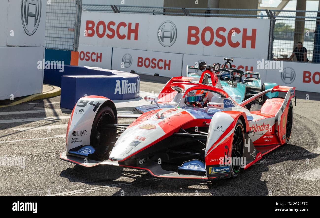 New York, NY - July 10, 2021: Alex Lynn (94) of Mahindra Racing team ...