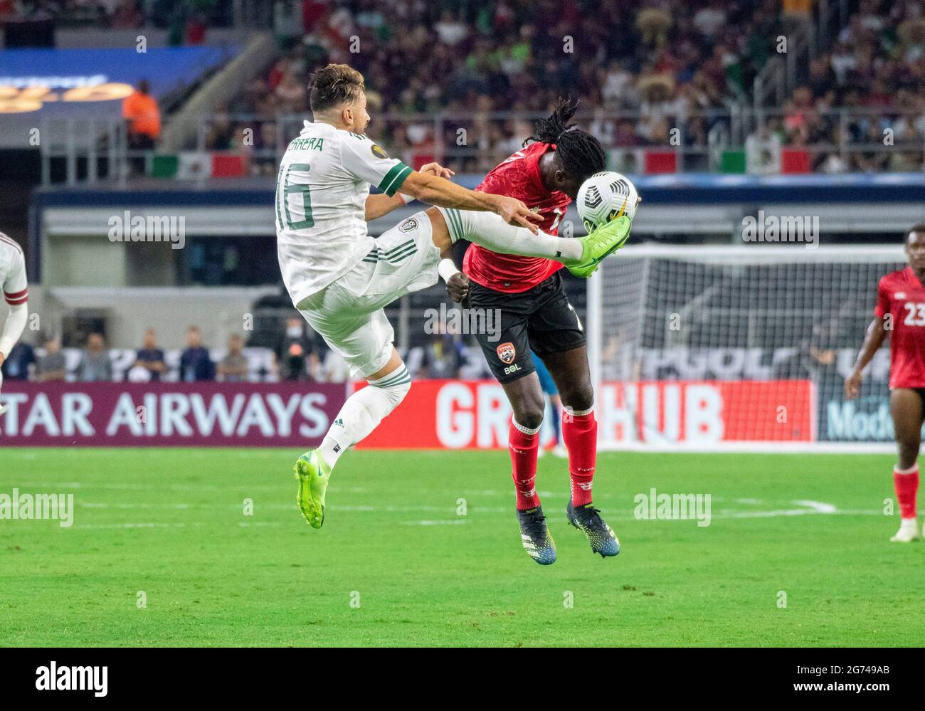 Jul 10, 2021: Mexico midfielder Hector Herrera (16) battles for the ball in the first half during a CONCACAF Gold Cup game between Mexico and Trinidad & Tobago at AT&T Stadium in Arlington, TX Mexico and Trinidad & Tobago tied 0-0 Albert Pena/CSM Stock Photo