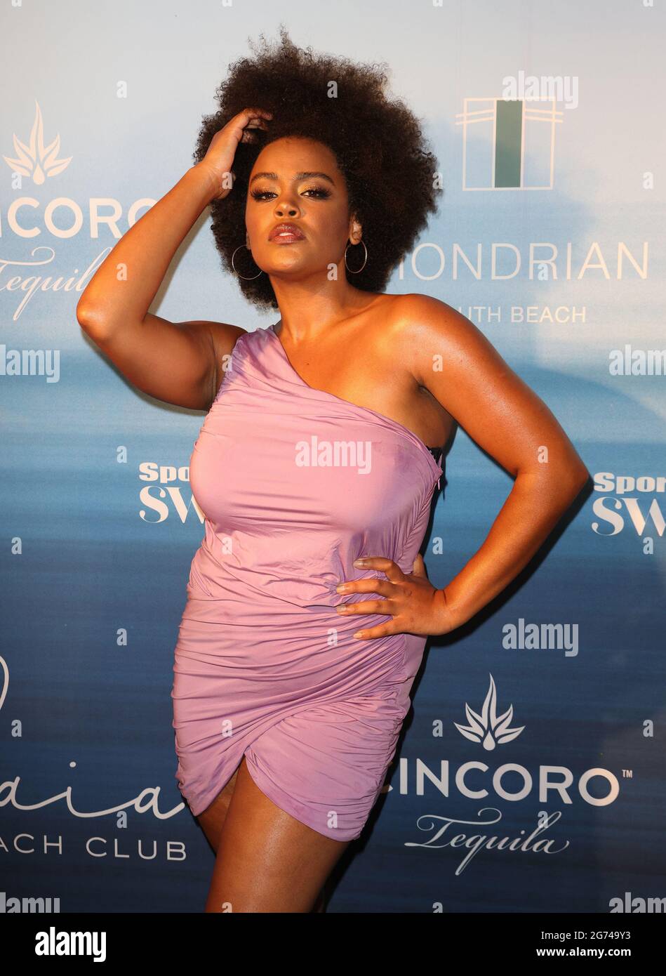 MIAMI, FLORIDA JULY 10 Natalie Gage poses backstage during 2021