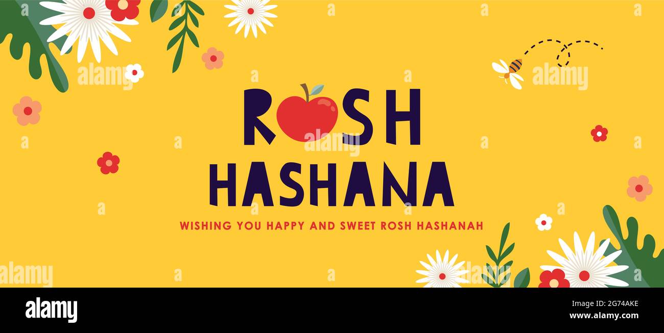 Jewish new year, rosh hashanah, greeting banner with traditional