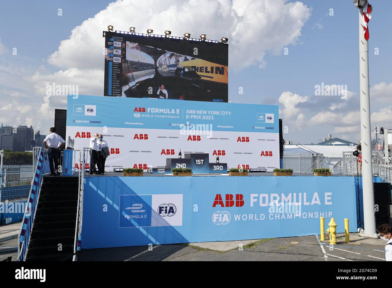 podium during the 2021 New York City ePrix, 6th meeting of the 2020-21 Formula E World Championship, on the Brooklyn Street Circuit from July 10 to 11, in New York, USA - Photo Francois Flamand / DPPI Stock Photo
