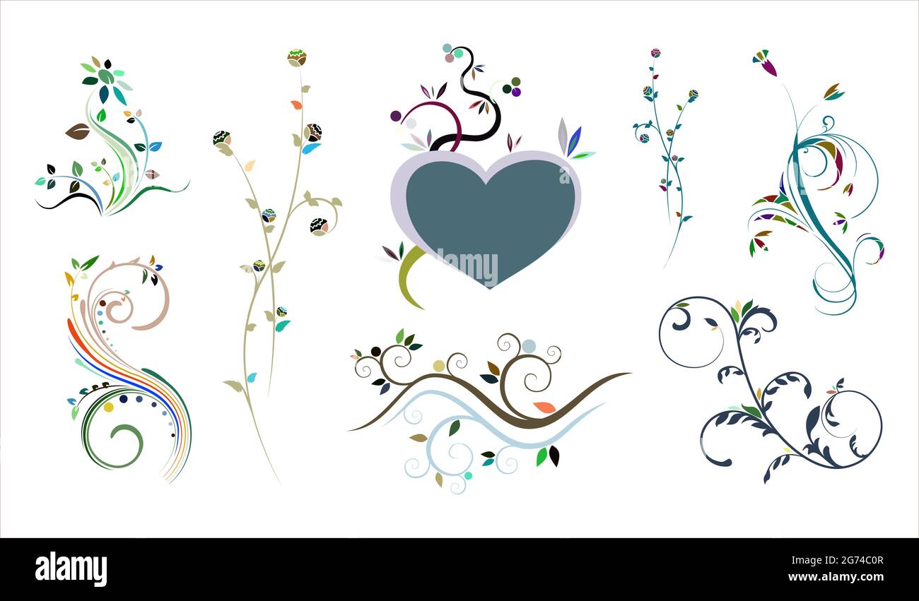 Colorful floral swoosh set for decoration, ceremonies and art elements ...