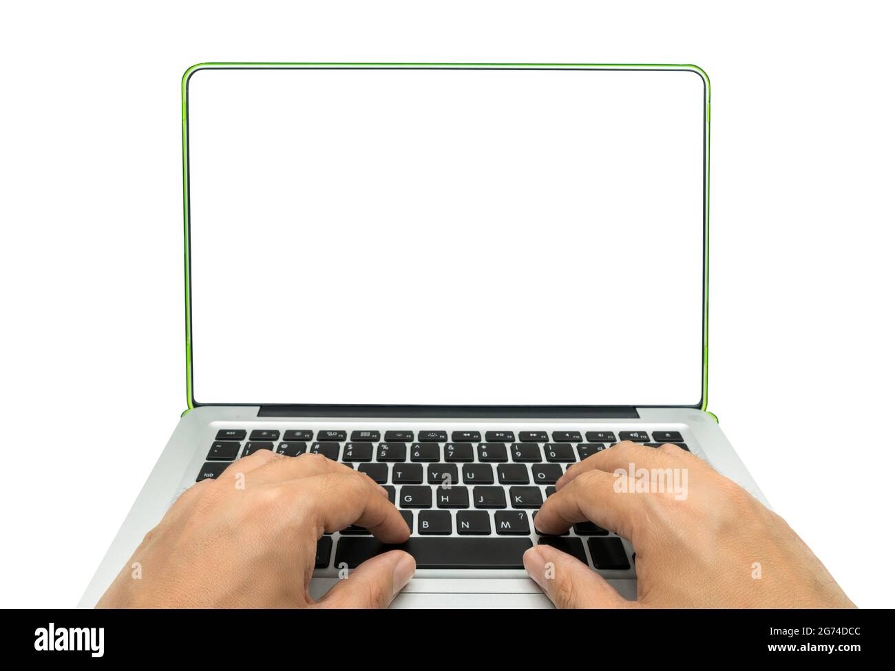 Isolated on white background, the First person view with hand working