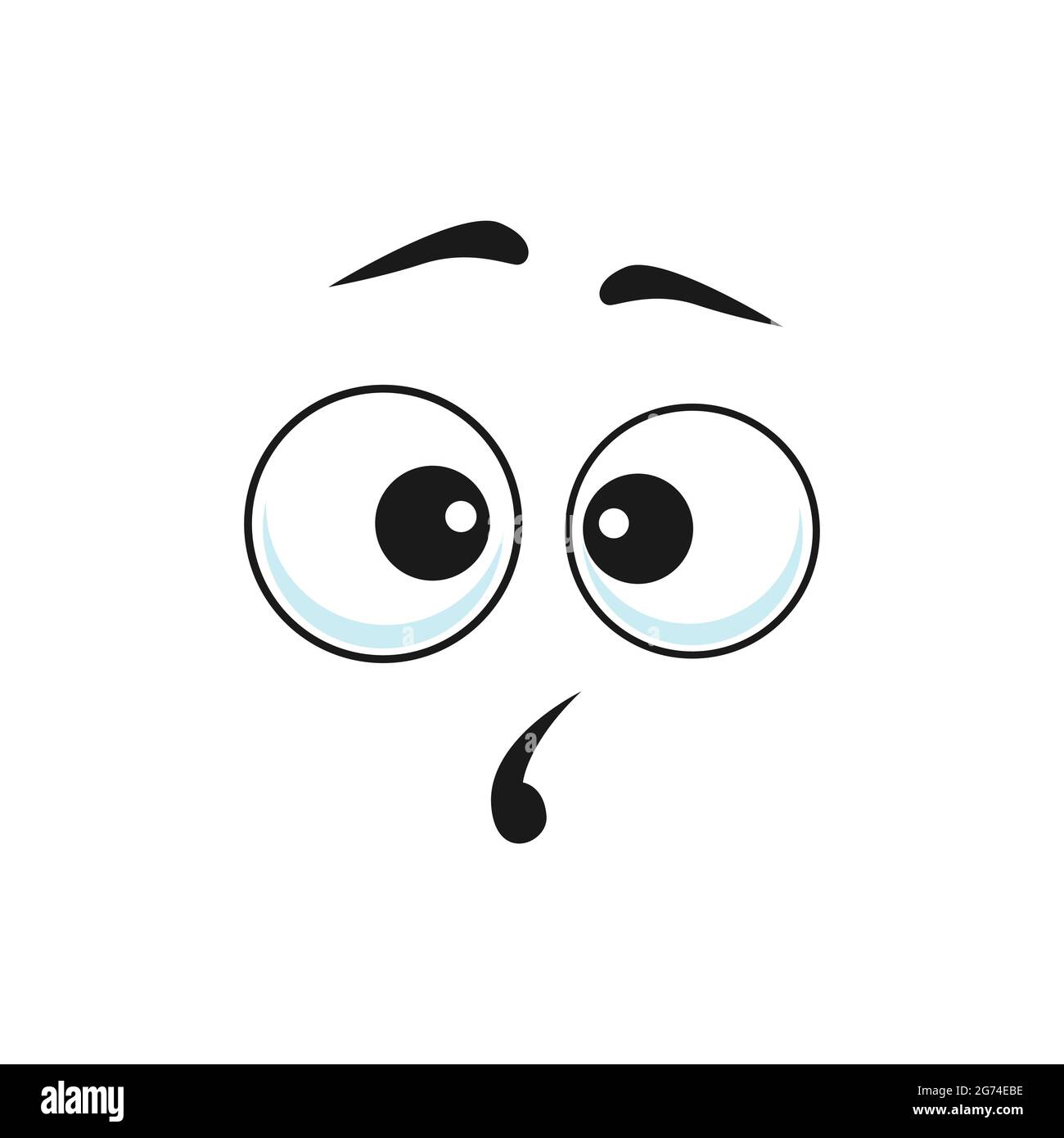 Surprised cartoon face vector curious funny emoji, astonished facial expression with open mouth and goggle eyes. Wow feelings isolated on white backgr Stock Vector