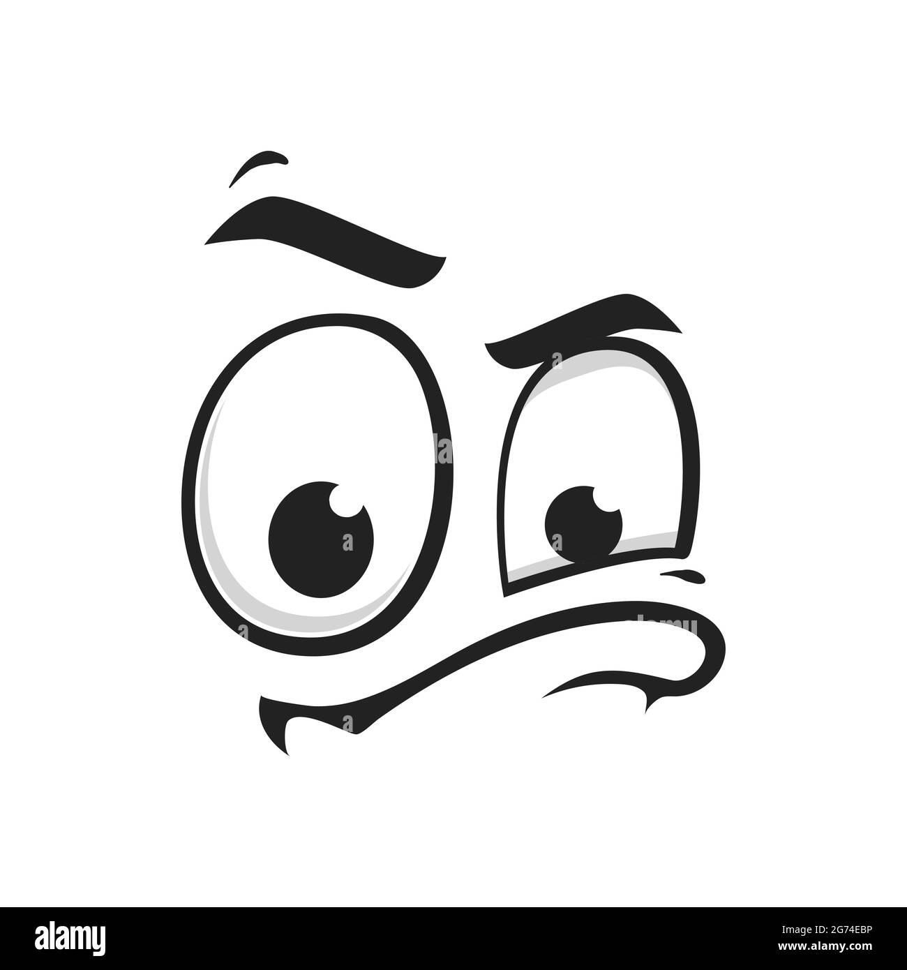 Cartoon face vector icon, suspecting emoji with squinted eyes and closed mouth with thick lip. Facial expression, suspect funny feelings isolated on w Stock Vector