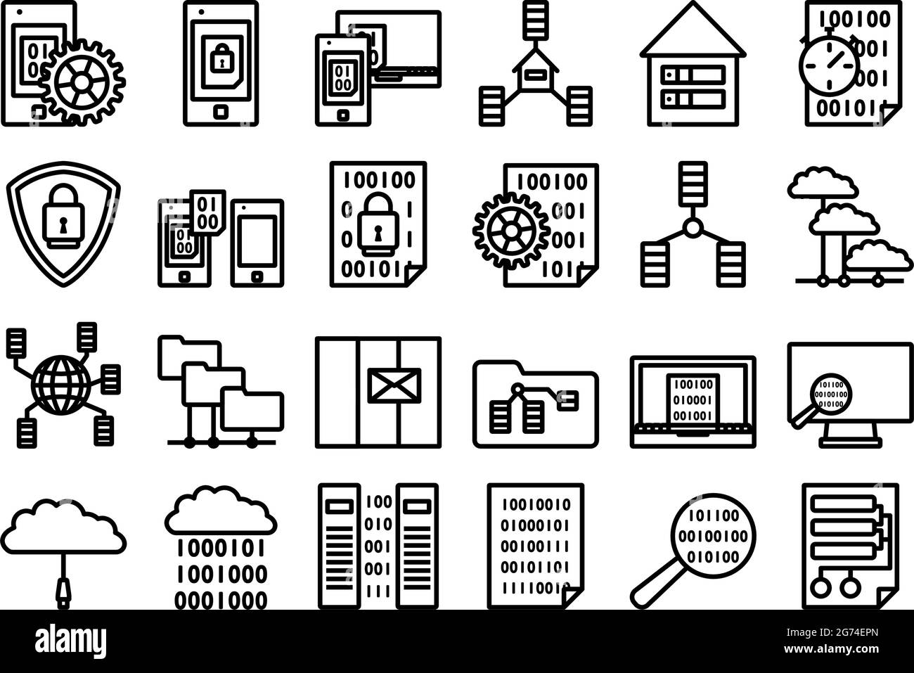 Data Icon Set. Editable Bold Outline Design. Vector Illustration Stock ...