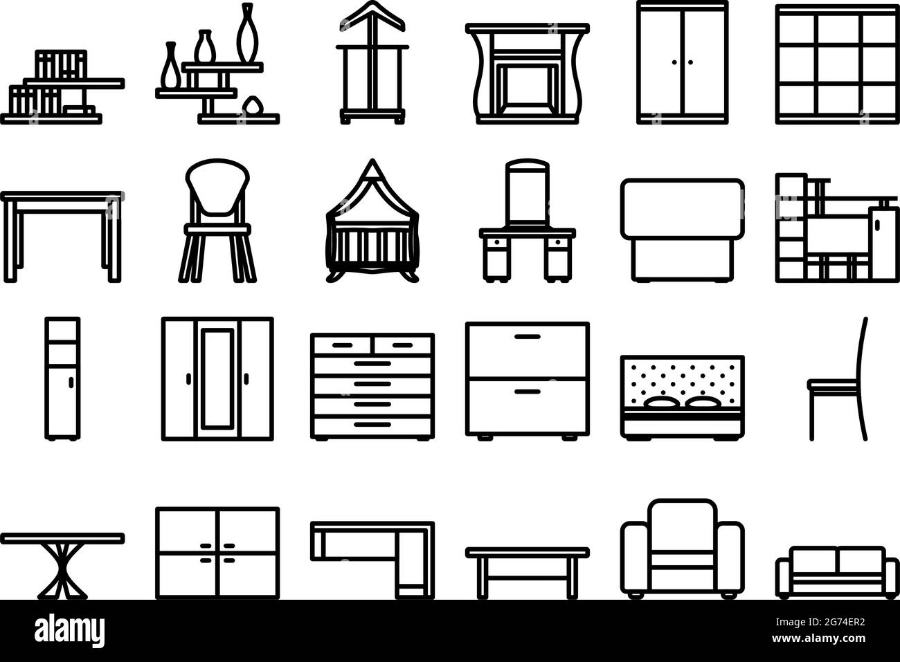 Furniture Icon Set. Bold outline design with editable stroke width
