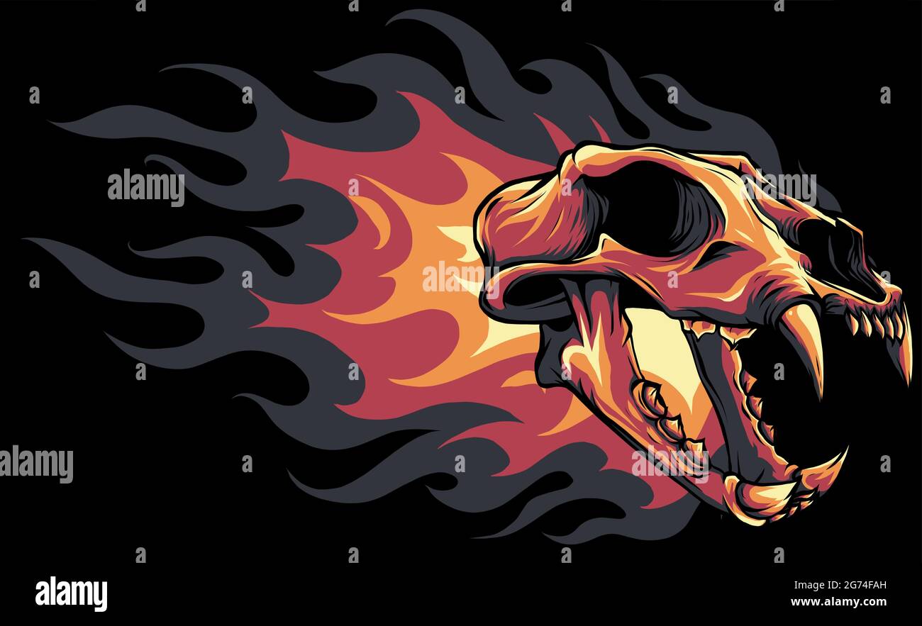Vector illustration of tiger skull with flames Stock Vector