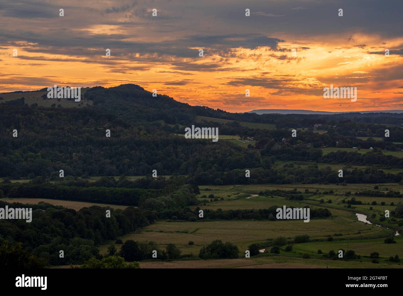 July sunset from Malling Down near Lewes on the South Downs, East Sussex, south east England Stock Photo