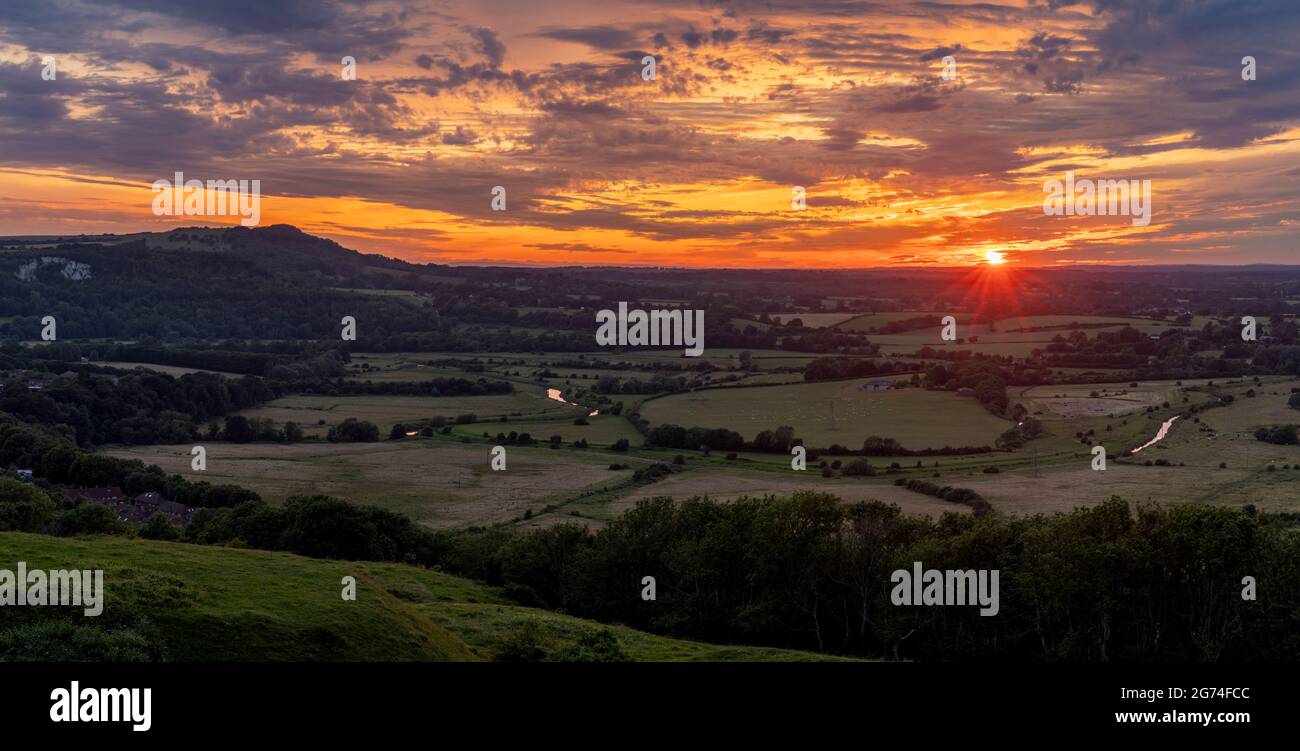 July sunset from Malling Down near Lewes on the South Downs, East Sussex, south east England Stock Photo