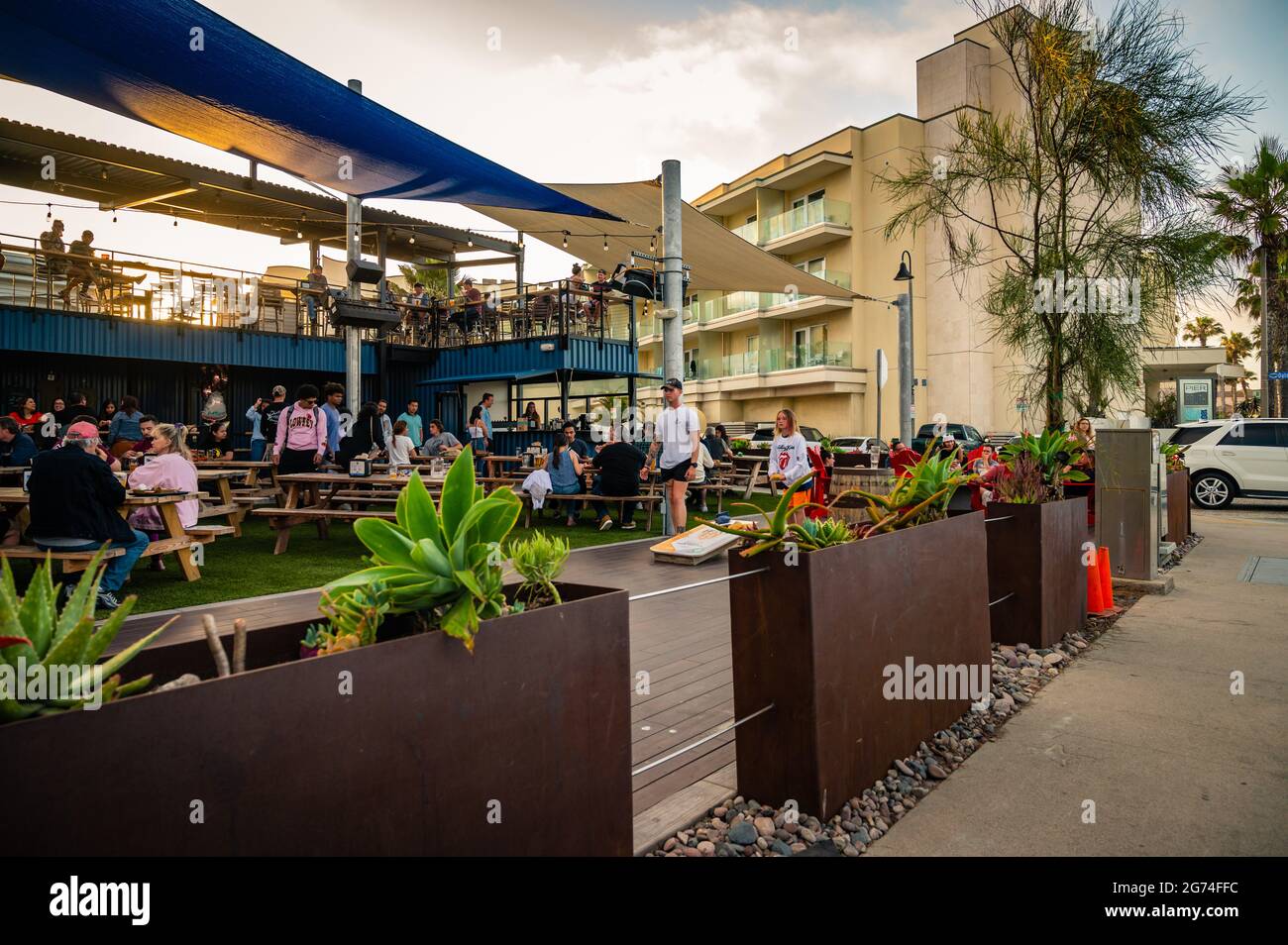 People Eating And Playing Game At Mike Hess Brewing Brewpub In Imperial Beach Stock Photo