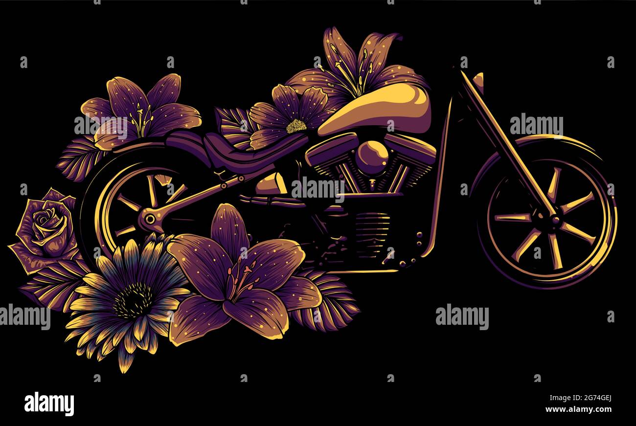 vector illustration of motorcycle bike with flower Stock Vector Image ...