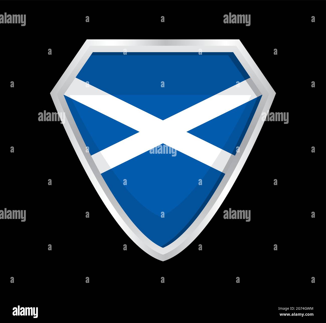 Scotland flag vector. The sign of the Scottish state. A shield with a blue cloth and a white flag Stock Vector