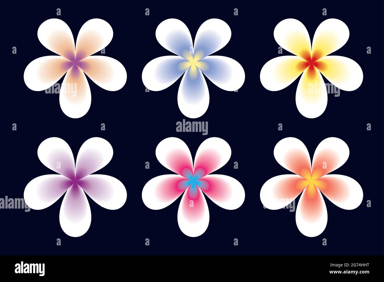 Blended flower set in white, orange, blue, purple, yellow, red, pink color Stock Vector
