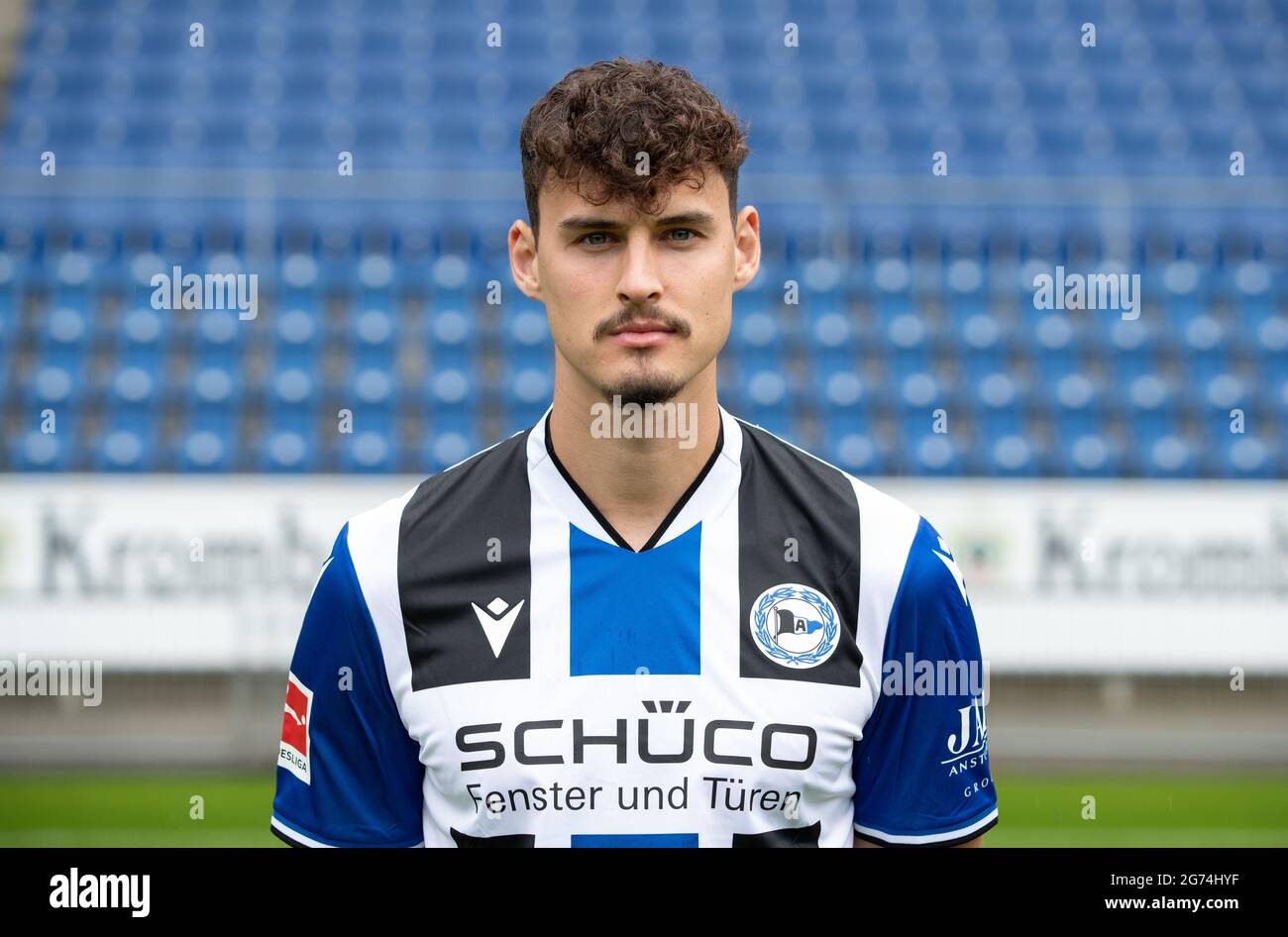 Bielefeld, Germany. 09th July, 2021. Football: Bundesliga, photo  opportunity Arminia Bielefeld for the 2021/22 season at the Schüco Arena:  player Janni Luca Serra. Credit: Friso Gentsch/dpa - only for use in  accordance